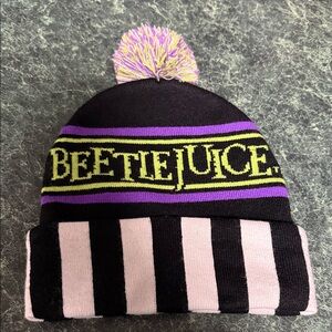 Beetlejuice Striped Pom-Pom Beanie Adult One size